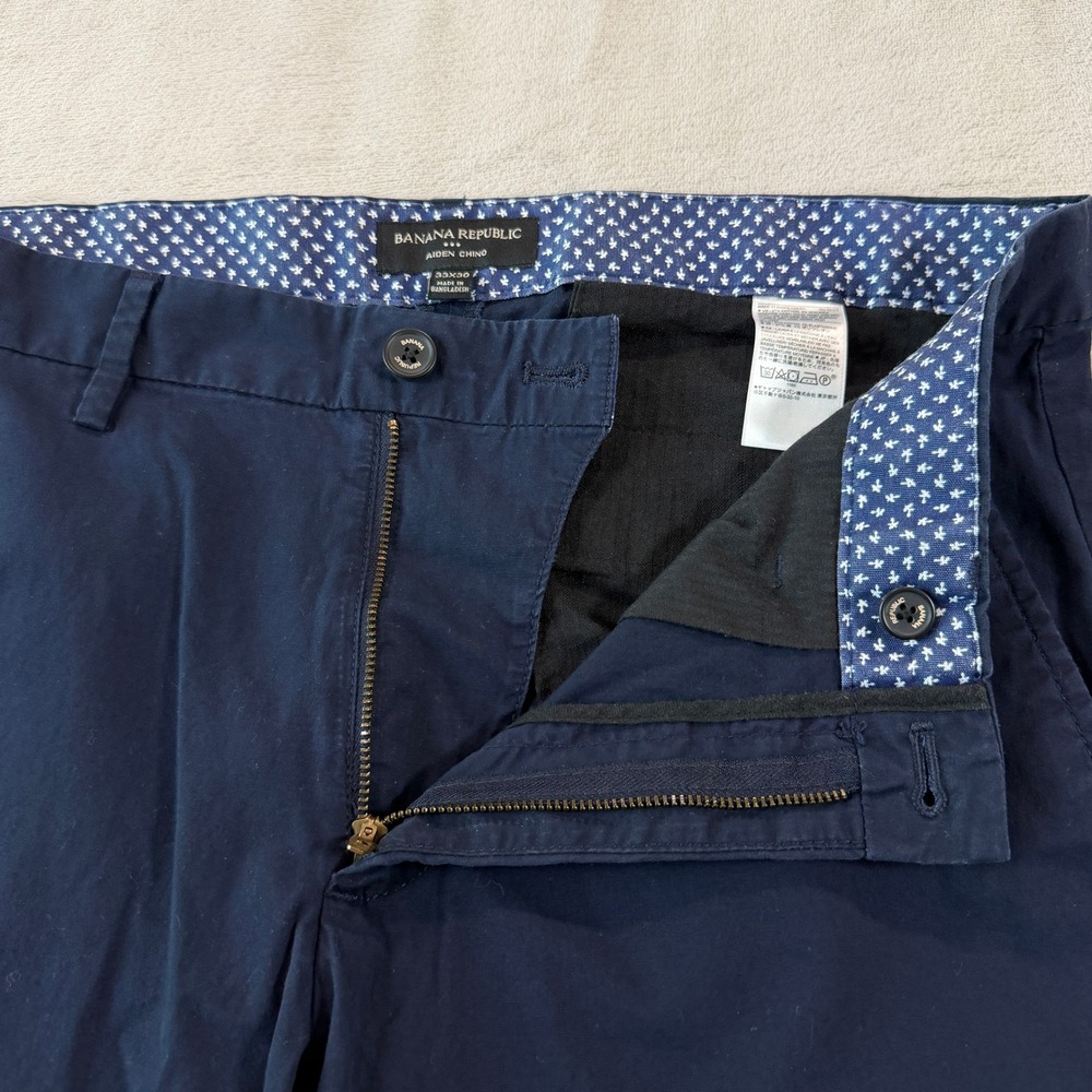 Banana Republic Aiden Chino Mens 33x30 Navy Blue Slim Fit Stretch Pants FOS-2 - Picture 5 of 11